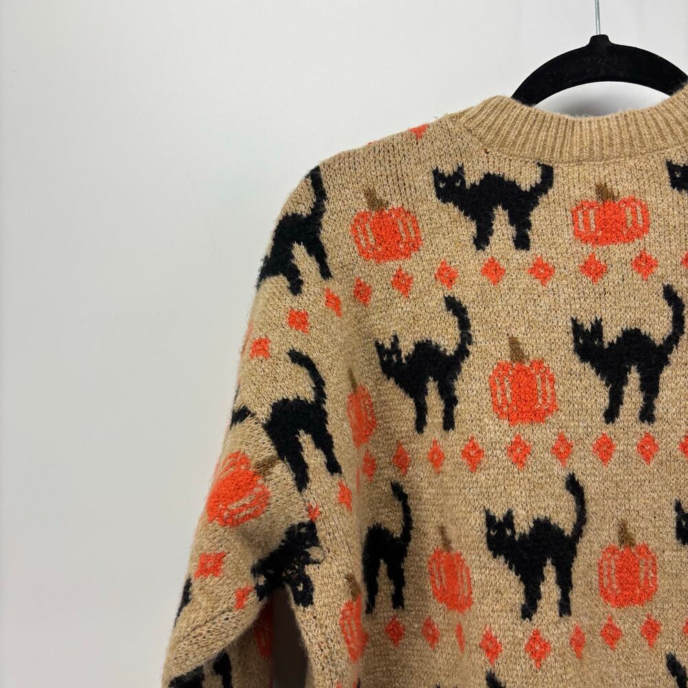 Vince Camuto Medium Womens Sweater Black Cat Pumpkin Halloween Crewneck Fall - Picture 9 of 13